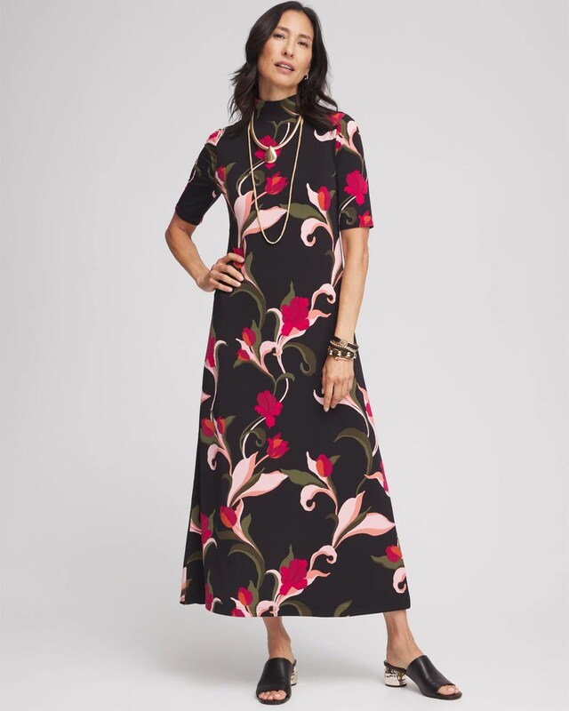 Elbow-sleeve Mock Neck Maxi Dress - image 2